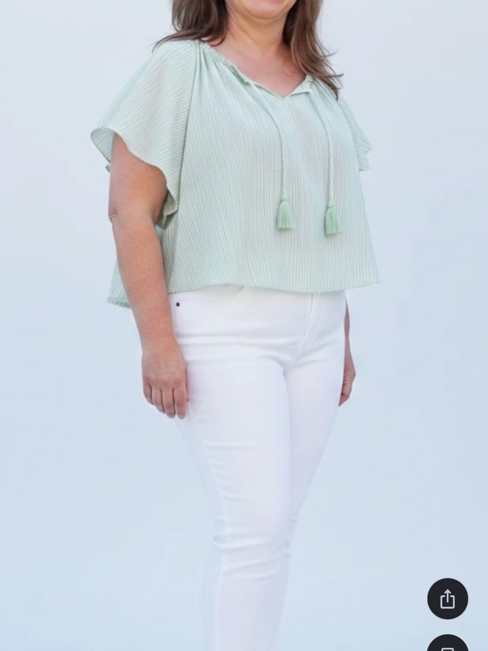 Old Navy Flutter-Sleeve Tassel-Tie Top Green